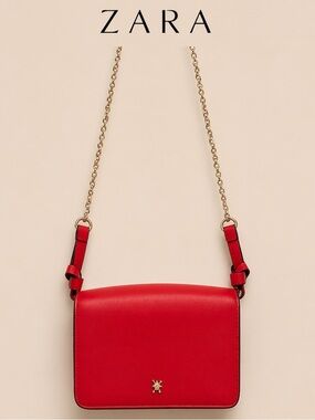 ZARA Red Crossbody Bag | Gold Chain Strap | Minimal Chic